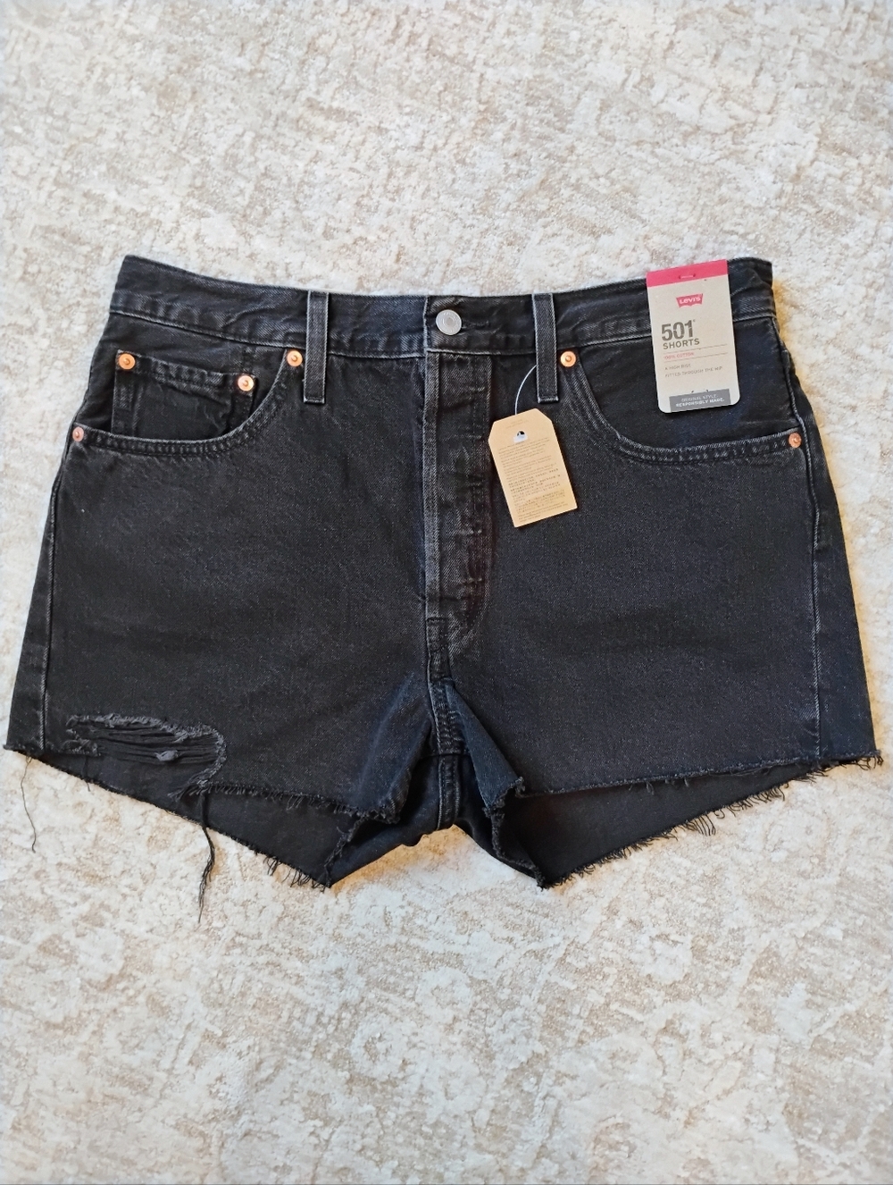 NWT 32 14 Levi's 501 Cutoff Raw Edge Hem Button Fly Black Denim Jean Shorts NEW